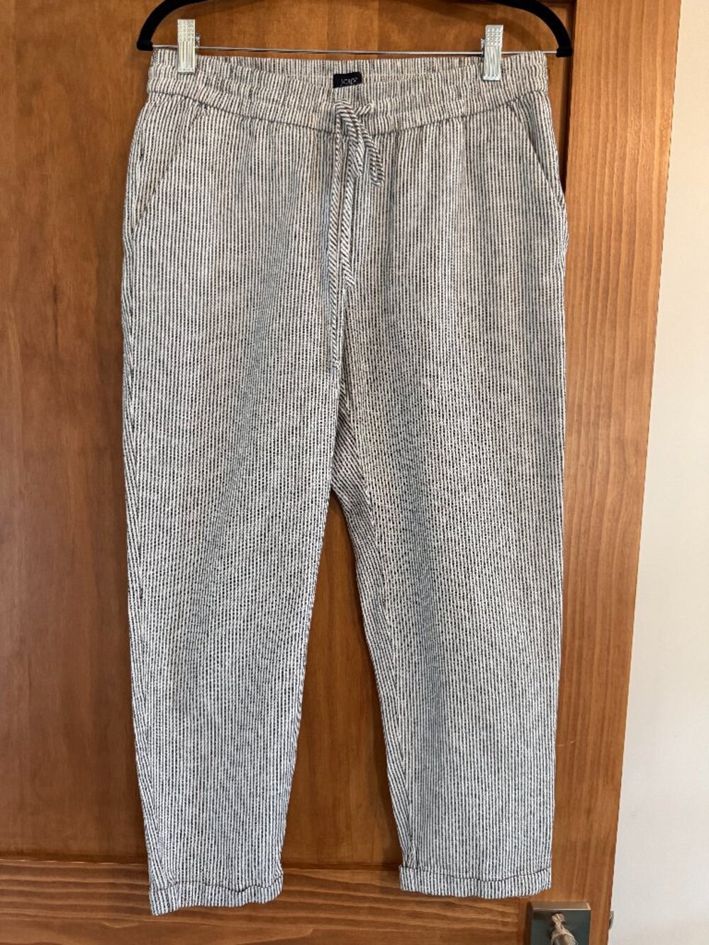 J Crew Linen Blend Pants Gray/Navy and White Size 8
